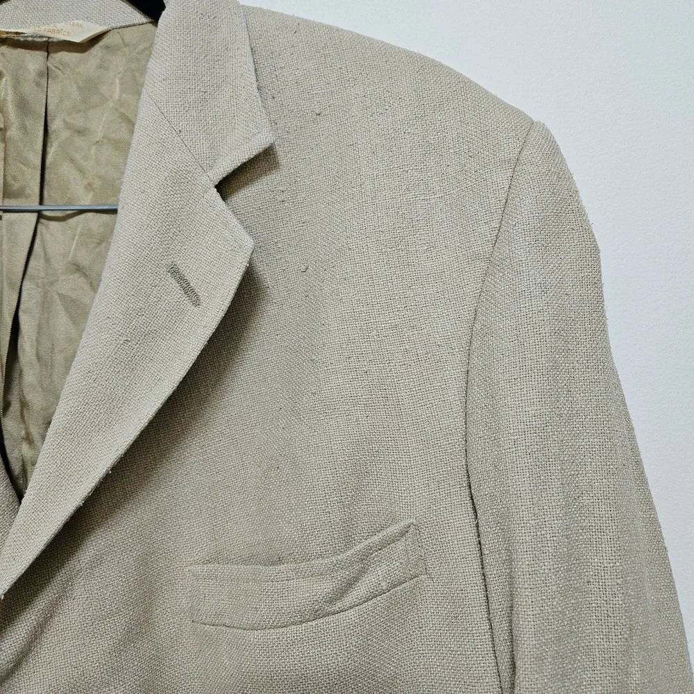 Huntington Mens Hopsack Blazer 3-Button Sport Coat Beige Made in USA Vintage 42S